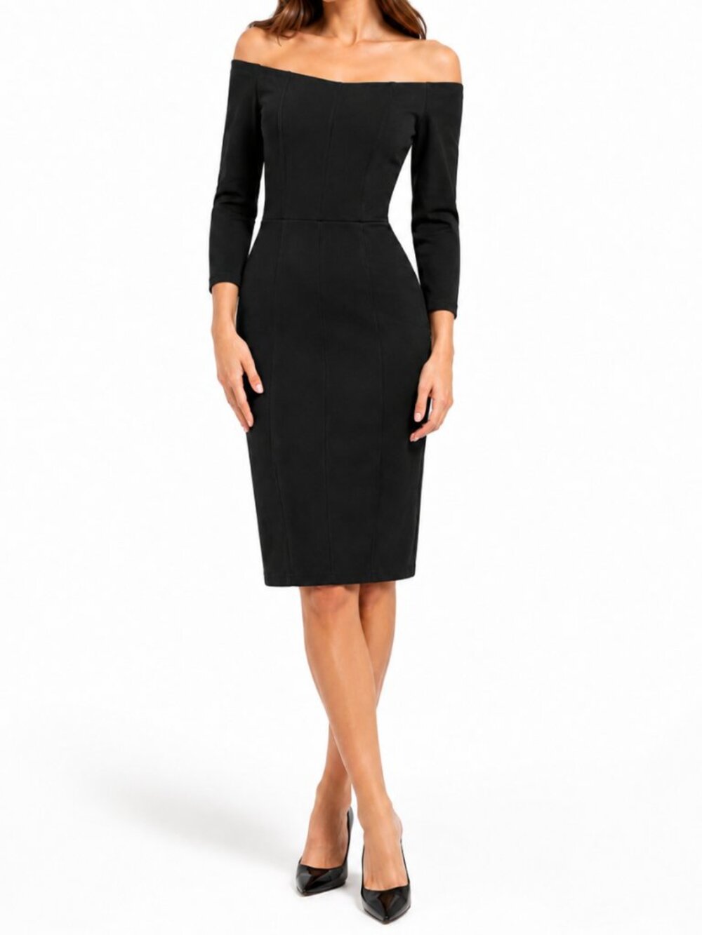 Highline Collective Black Off-the-Shoulder Midi Dress Corset Boning (Size US 2)